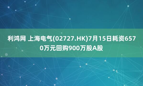 利鸿网 上海电气(02727.HK)7月15日耗资6570万元回购900万股A股